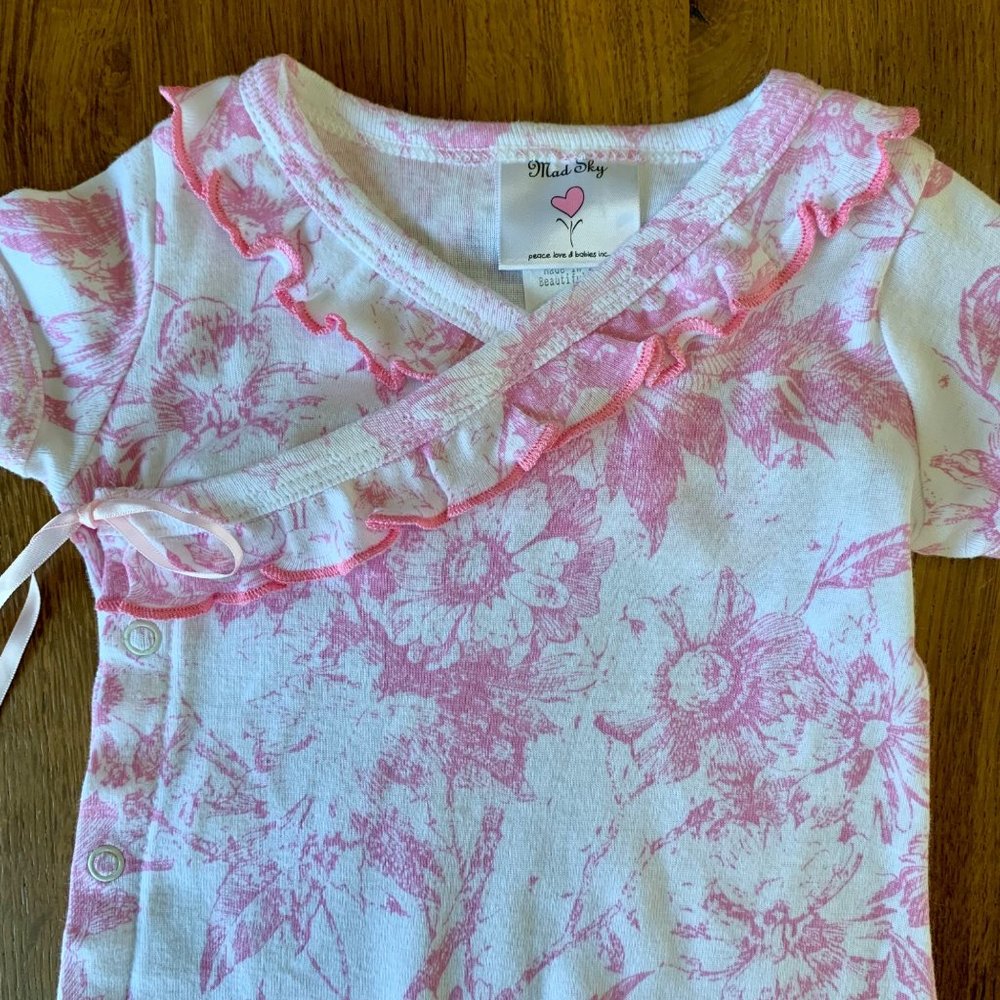 MAD SKY KIDS Girls Pink Toile Romper 12 Mos Ruffles Cotton Playsuit Toddler Girl - Picture 3 of 8